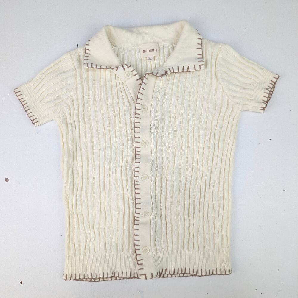 Ely's & Co Looms Stitch Cream Whip Knit Short Sleeve Button Up - 3T (Runs Small)